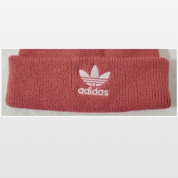 Adidas Beanie Hat Womens OS Knit Folded Cuff Pink Logo - Picture 5 of 16